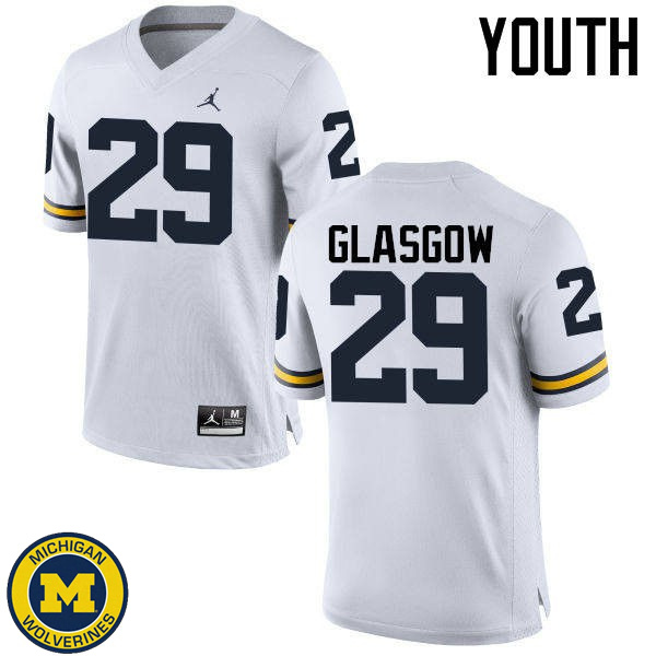 Youth Michigan Wolverines #29 Jordan Glasgow White NCAA Football Jersey